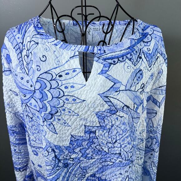 Ethyl Blue and White Floral Shift Dress Size Large - Picture 6 of 10